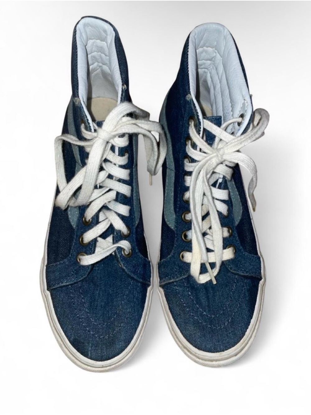 Vans Denim Blue High-Top Sneakers with White Laces Size 7.5